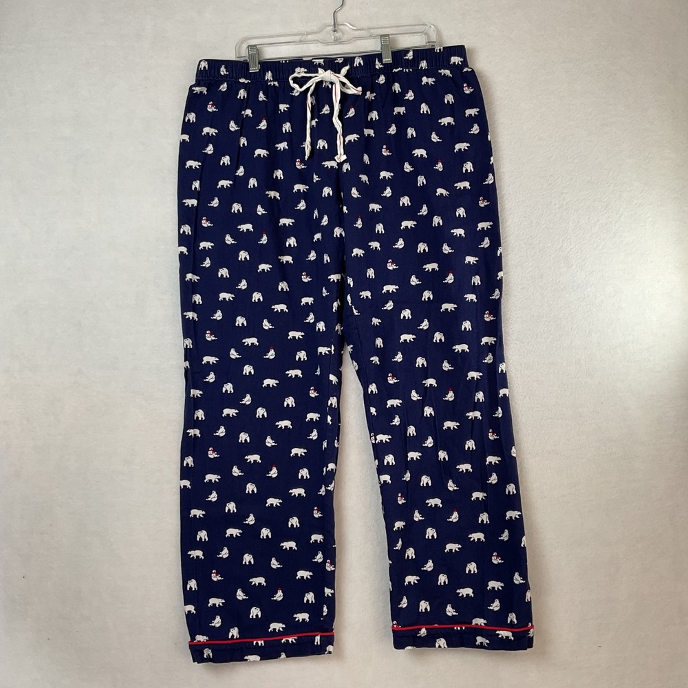 Lands End Navy Blue Polar Bear Flannel Pajama Pants Mens XL 18 Cotton Drawstring